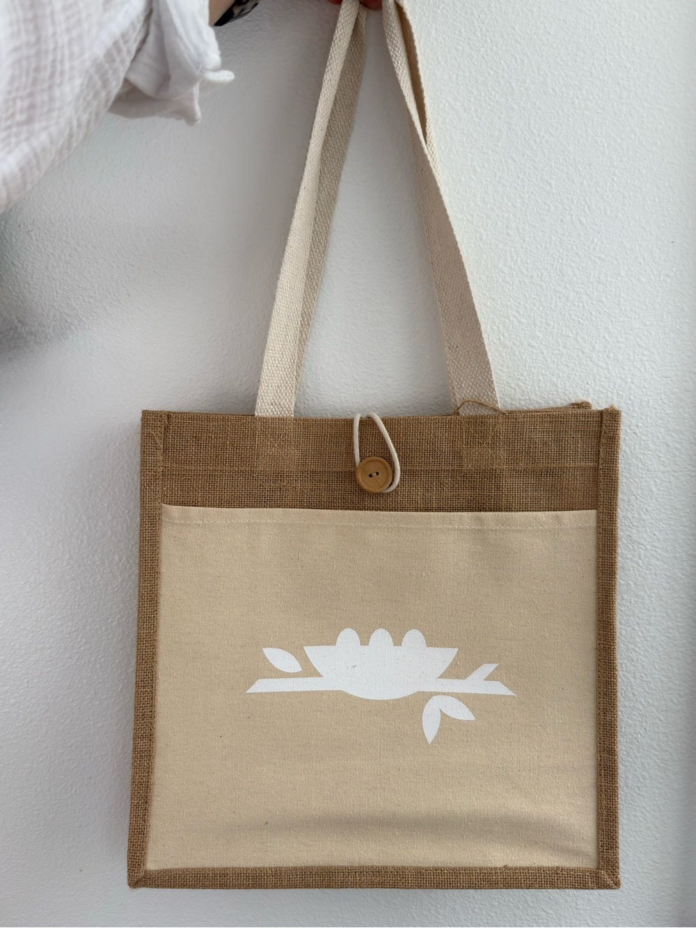 Boho Jute Burlap Canvas Tote Bag Eco Friendly Market Beach Travel Bag 12x12